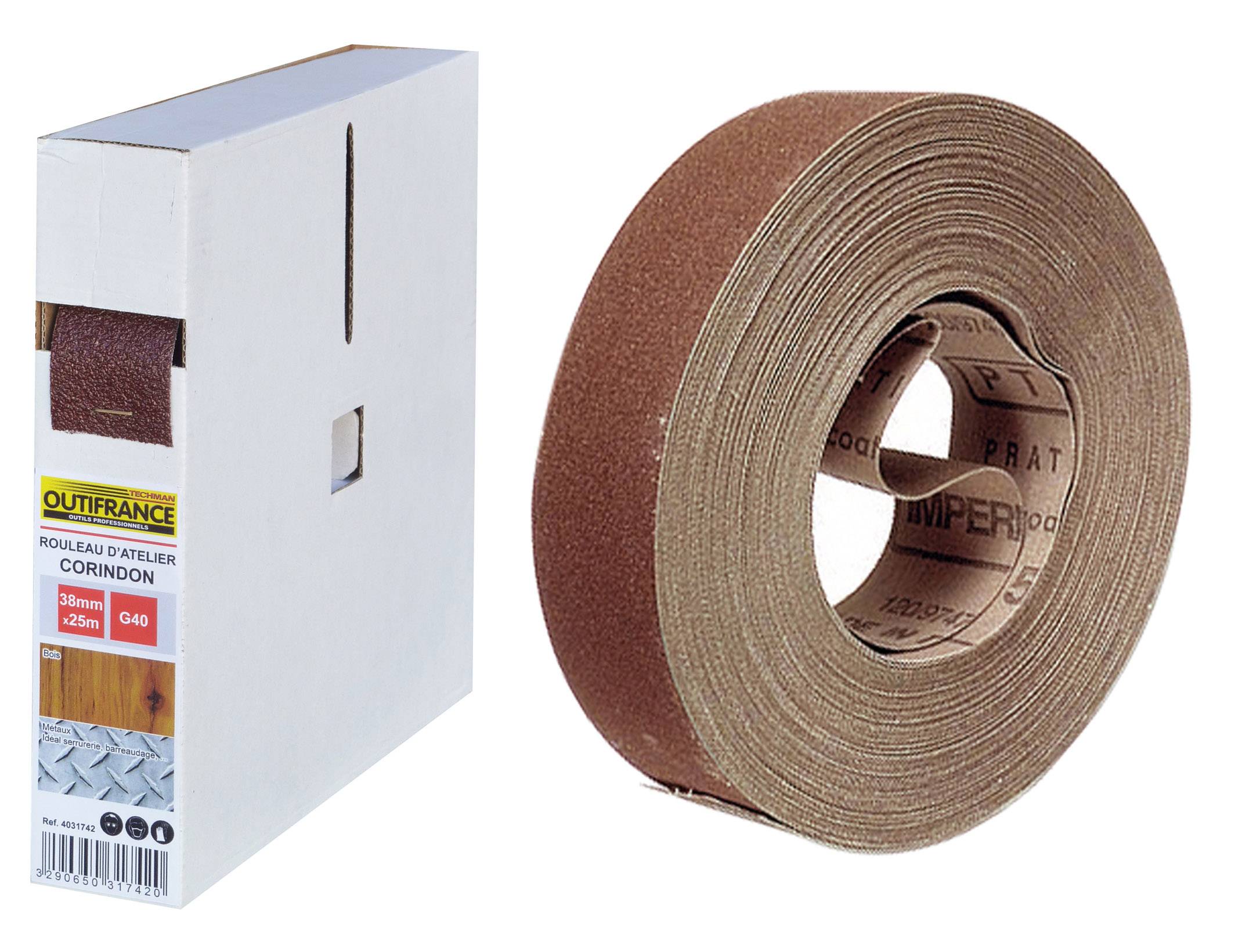 Outifrance - Rouleau d'atelier corindon 38mm x 25m gr.240