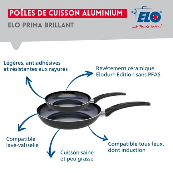 Ensemble de 2 Poêles de cuisson 20 et 28 cm et 1 faitout 24 cm Elo Prima Brillant - Image 4