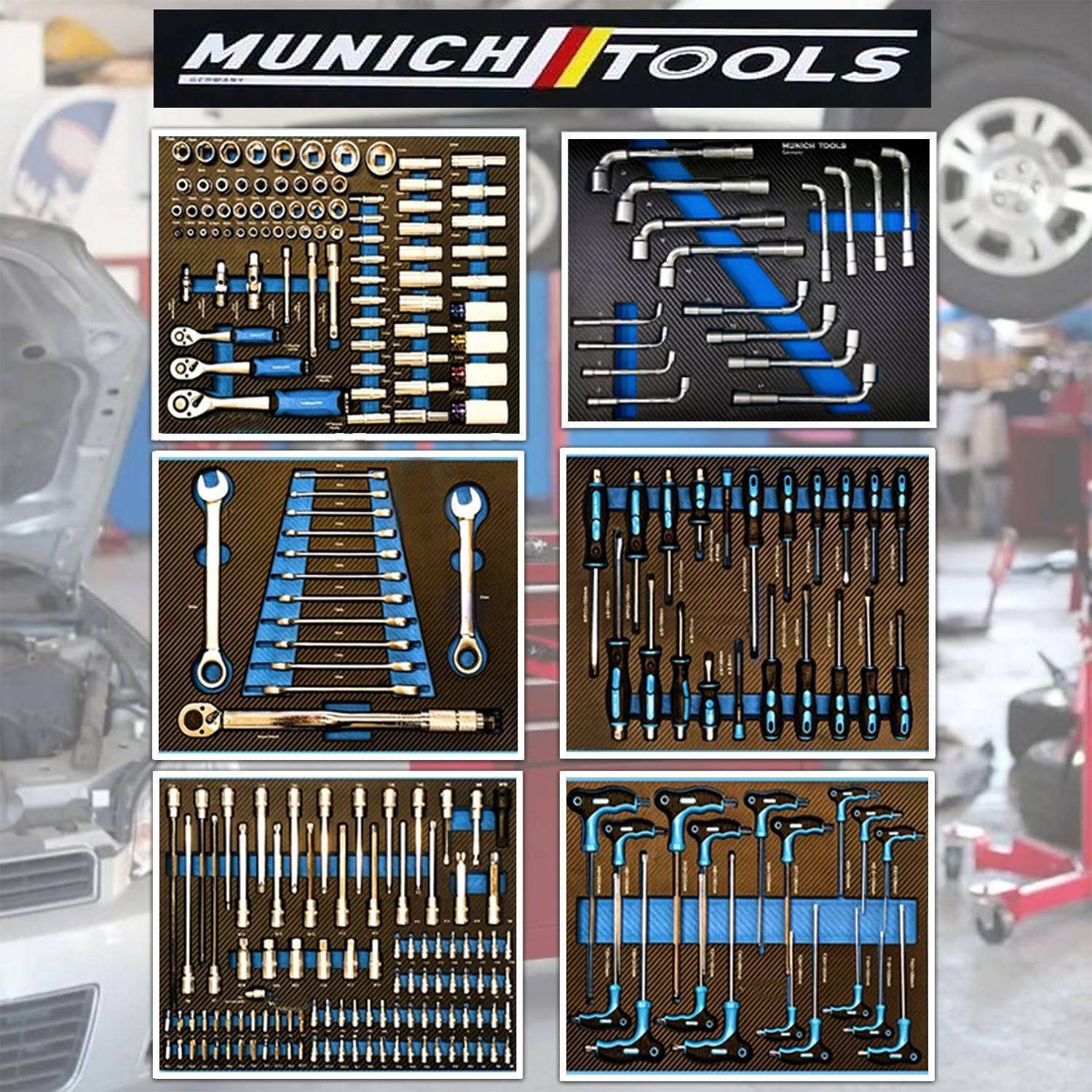 Servante d'Atelier MUNICH TOOLS XXL Cabinet 7/6 Bleu, sur 4 roulettes 7 tiroirs dont 6 outillés - 1 placard Latéral, Clé Dynamo - Image 3