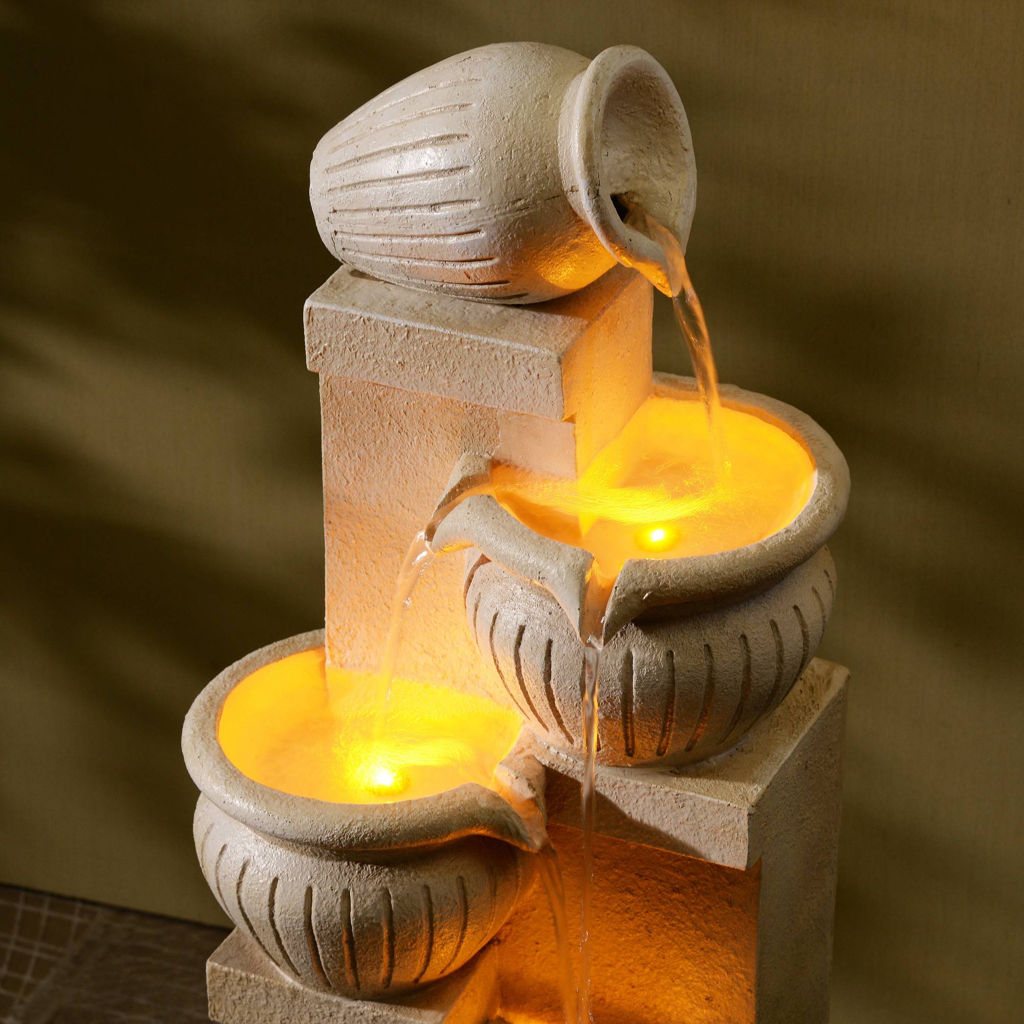 Teamson Home - Fontaine Solaire Cascade 4 Niveaux LED Effet Pierre Naturelle, Teamson Home - Image 3