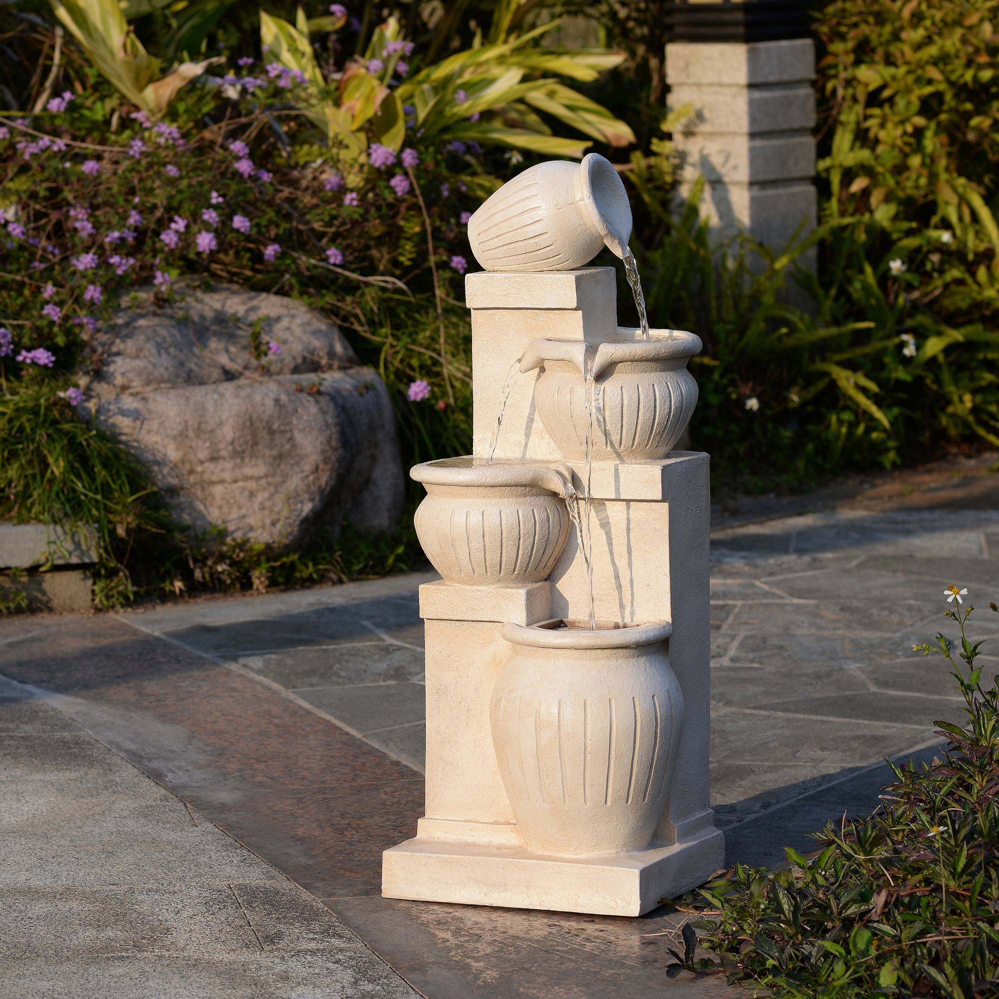 Teamson Home - Fontaine Solaire Cascade 4 Niveaux LED Effet Pierre Naturelle, Teamson Home - Image 1