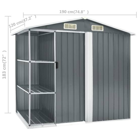 Abri de jardin 2.67m² - Cabane de jardin - Abri de stockage avec étagère Gris 205x130x183 cm Fer MAISON CHIC - Image 8