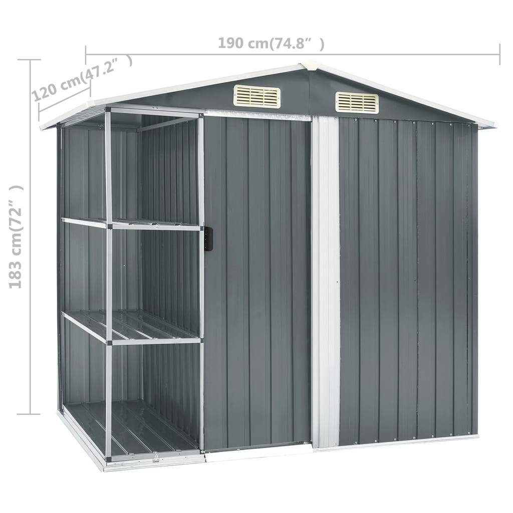 Abri de jardin 2.67m² - Cabane de jardin - Abri de stockage avec étagère Gris 205x130x183 cm Fer MAISON CHIC - Image 8