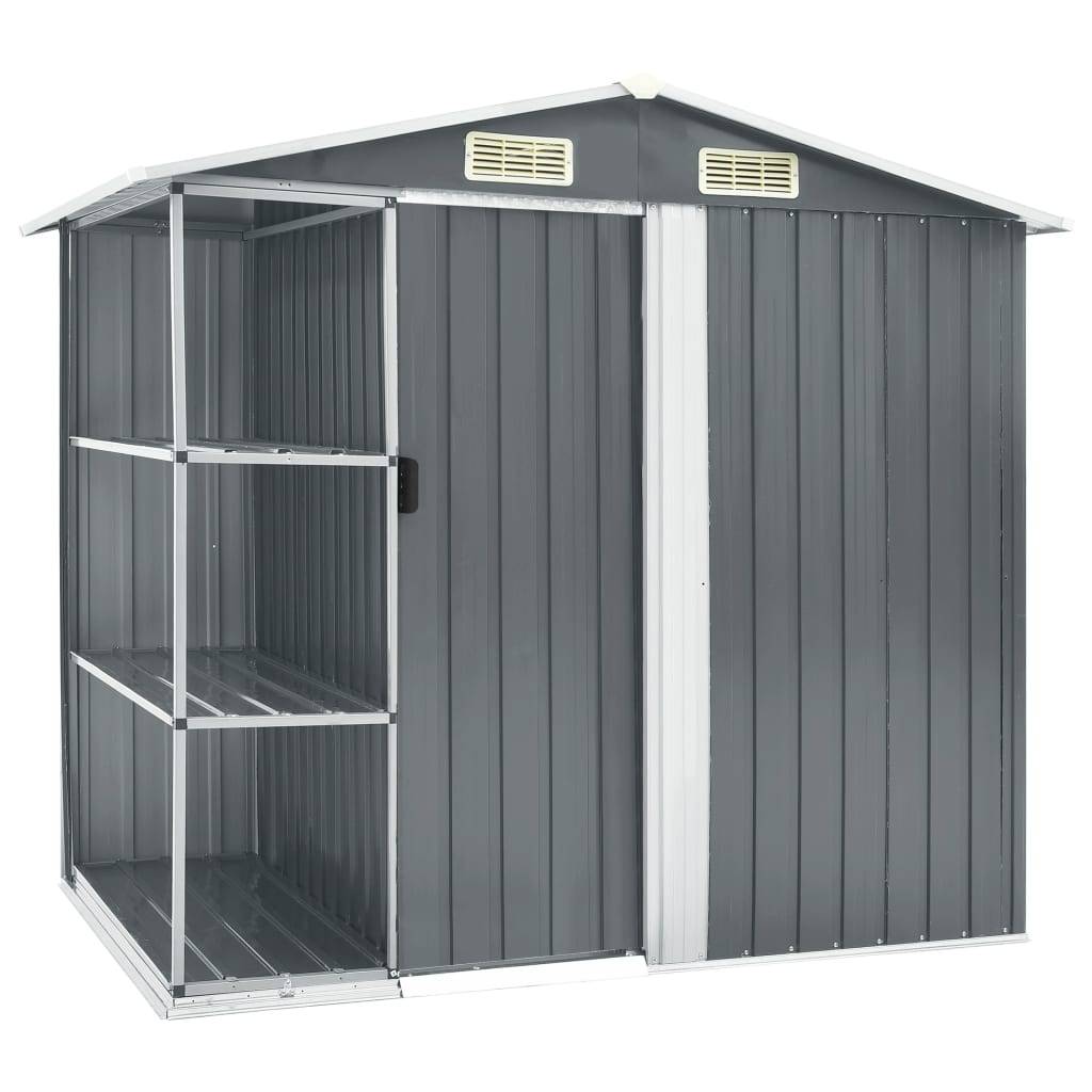 Abri de jardin 2.67m² - Cabane de jardin - Abri de stockage avec étagère Gris 205x130x183 cm Fer MAISON CHIC - Image 2