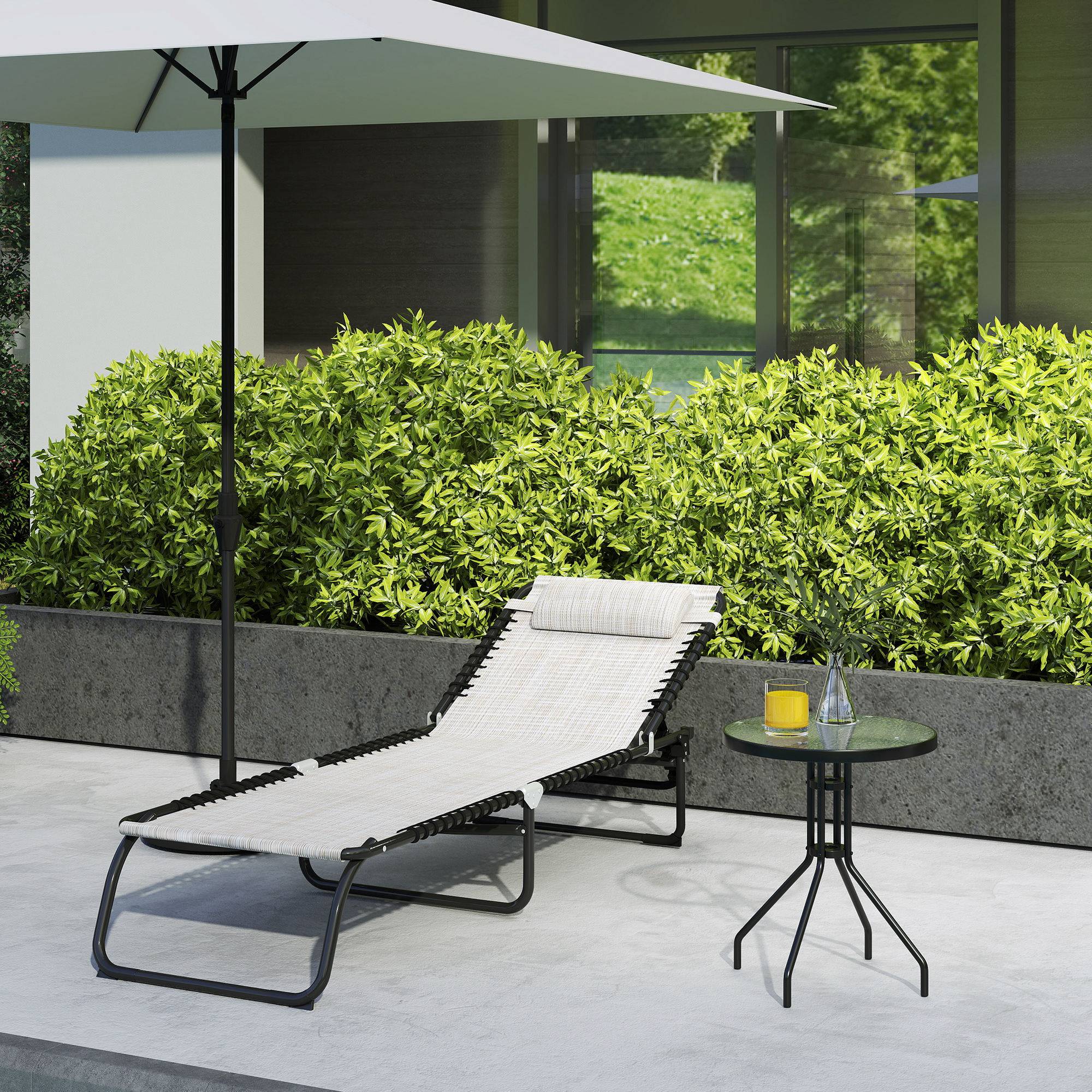 Chaise longue pliante blanc crème, transat de jardin avec dossier réglable 4 positions, résistant aux intempéries, charge max 120 kg - Image 4