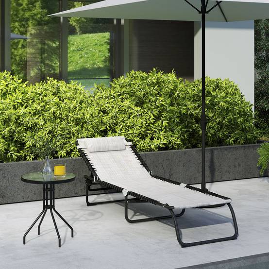 Chaise longue pliante blanc crème, transat de jardin avec dossier réglable 4 positions, résistant aux intempéries, charge max 120 kg - Image 9