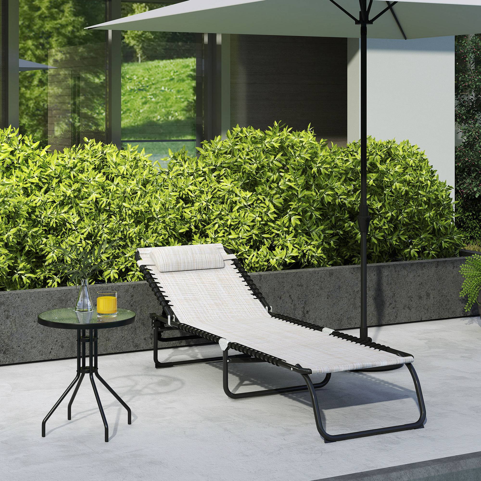 Chaise longue pliante blanc crème, transat de jardin avec dossier réglable 4 positions, résistant aux intempéries, charge max 120 kg - Image 9