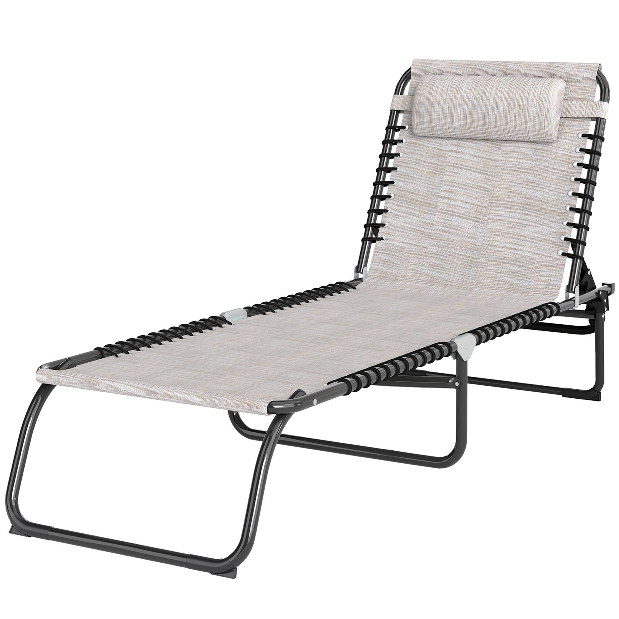 Chaise longue pliante blanc crème, transat de jardin avec dossier réglable 4 positions, résistant aux intempéries, charge max 120 kg - Image 2