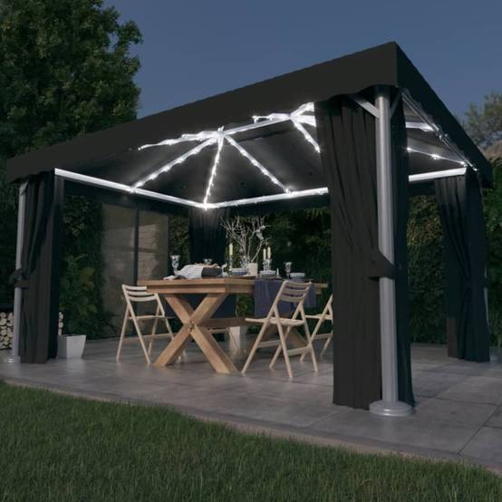 Vidaxl - Tonnelle avec rideau et guirlande lumineuse LED 4x3m Anthracite vidaXL 3070355 - Image 1