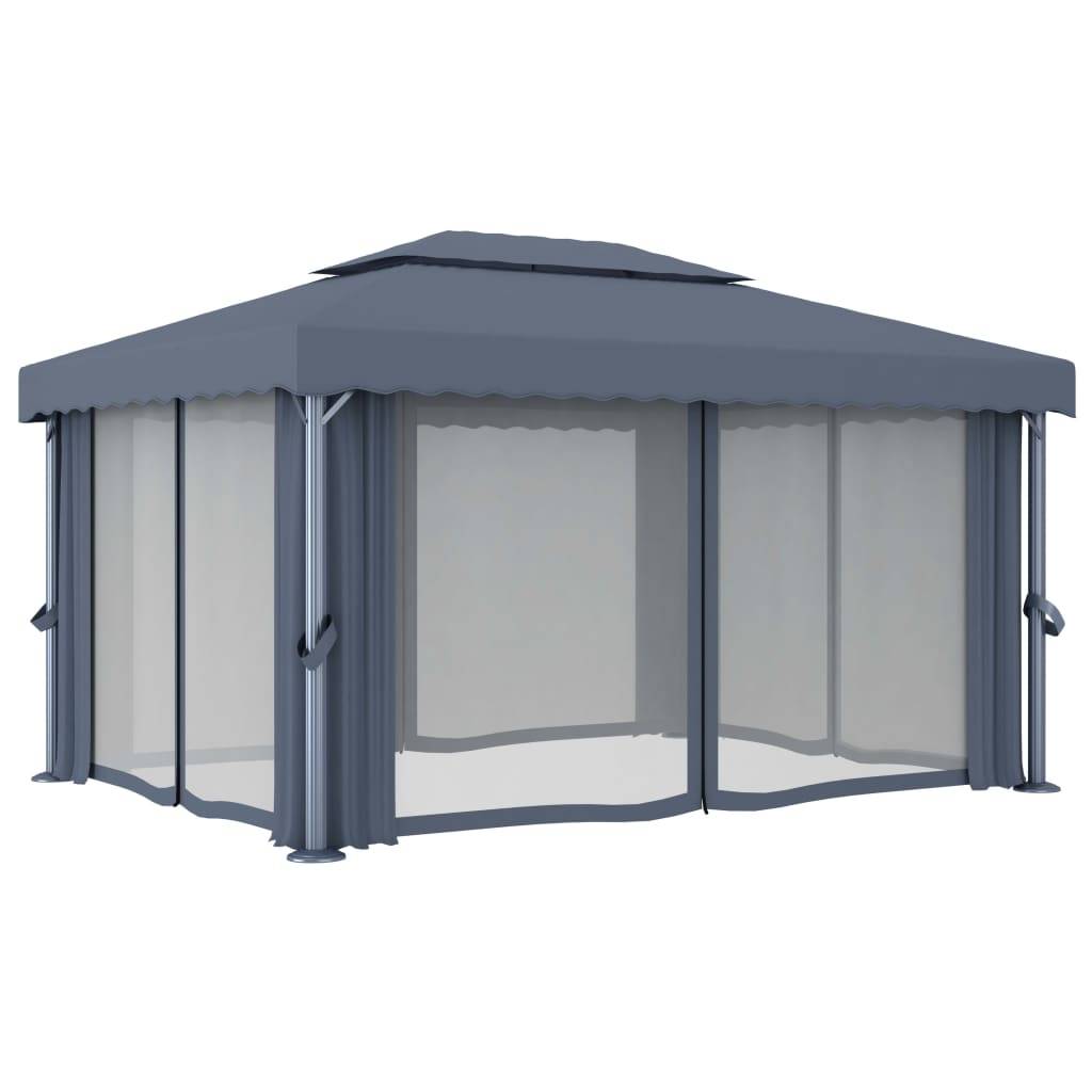 Vidaxl - Tonnelle avec rideau et guirlande lumineuse LED 4x3m Anthracite vidaXL 3070355 - Image 7