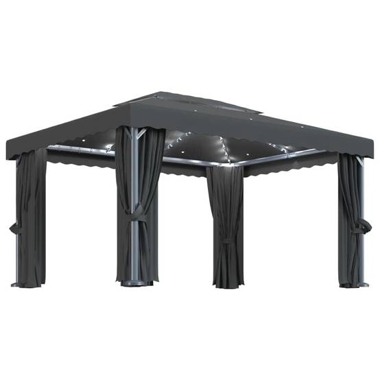 Vidaxl - Tonnelle avec rideau et guirlande lumineuse LED 4x3m Anthracite vidaXL 3070355 - Image 2