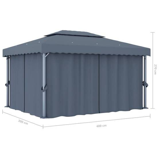 Vidaxl - Tonnelle avec rideau et guirlande lumineuse LED 4x3m Anthracite vidaXL 3070355 - Image 3
