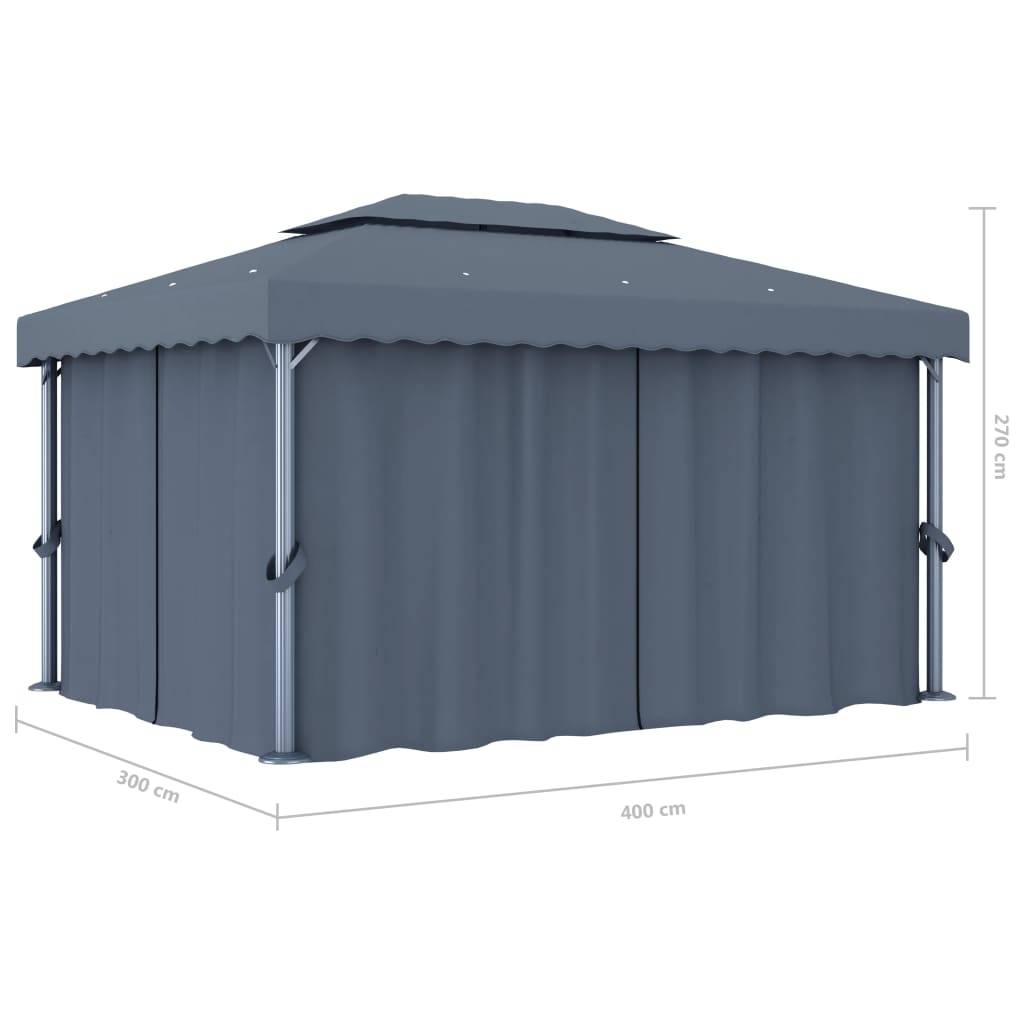 Vidaxl - Tonnelle avec rideau et guirlande lumineuse LED 4x3m Anthracite vidaXL 3070355 - Image 3