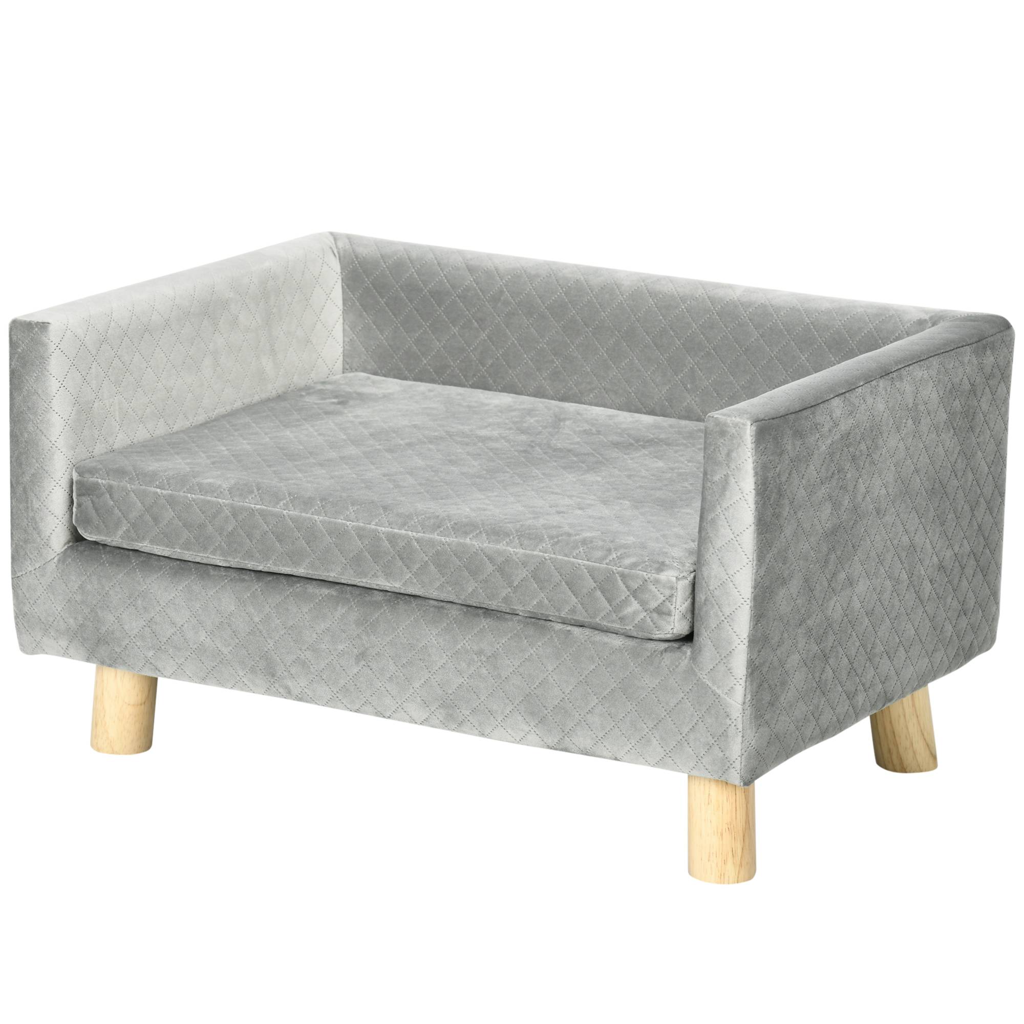 Sans Marque - Canapé chiens petits 64x45x36 cm tapissé velours avec coussin lavable et pieds bois bouleau gris foncé - Image 2