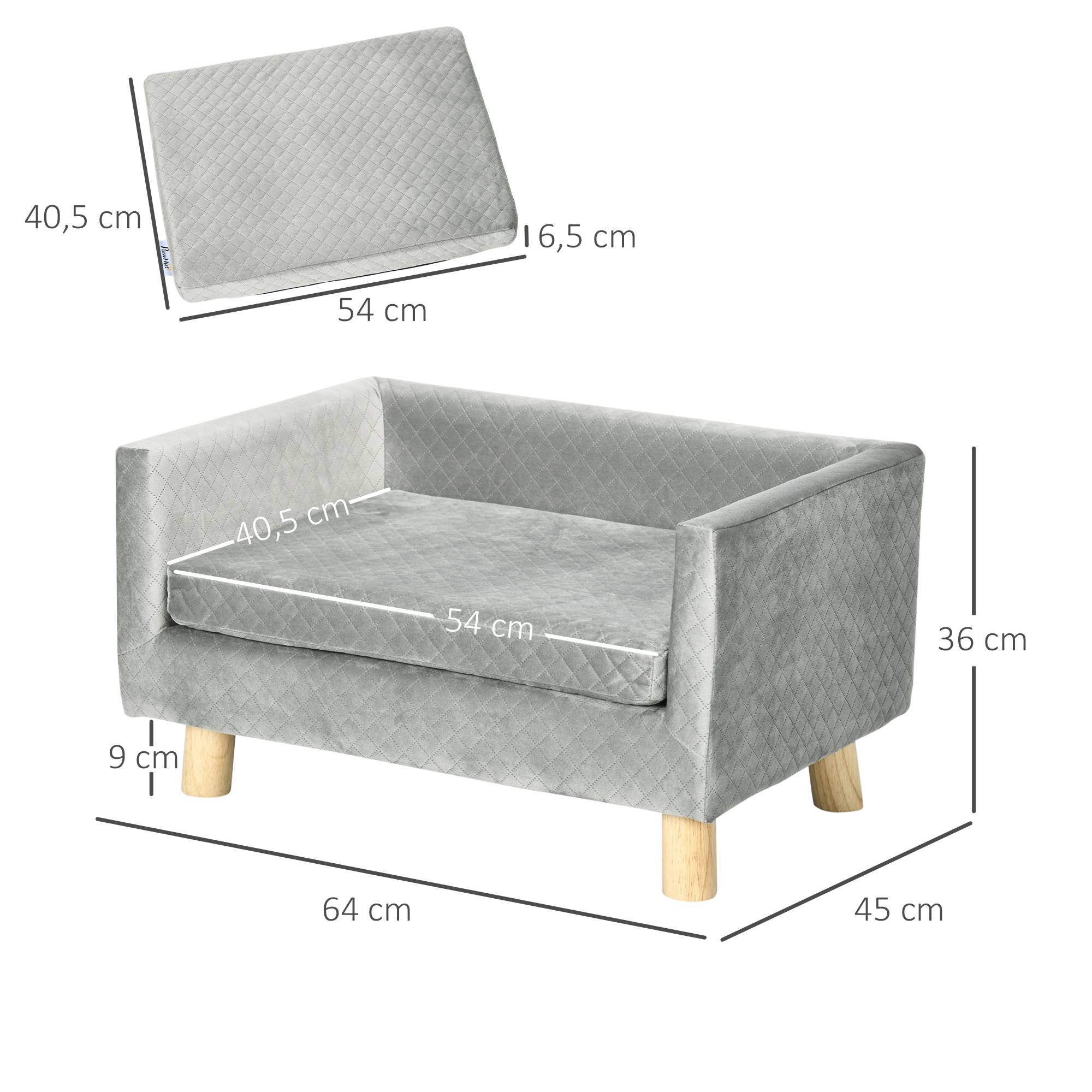 Sans Marque - Canapé chiens petits 64x45x36 cm tapissé velours avec coussin lavable et pieds bois bouleau gris foncé - Image 5