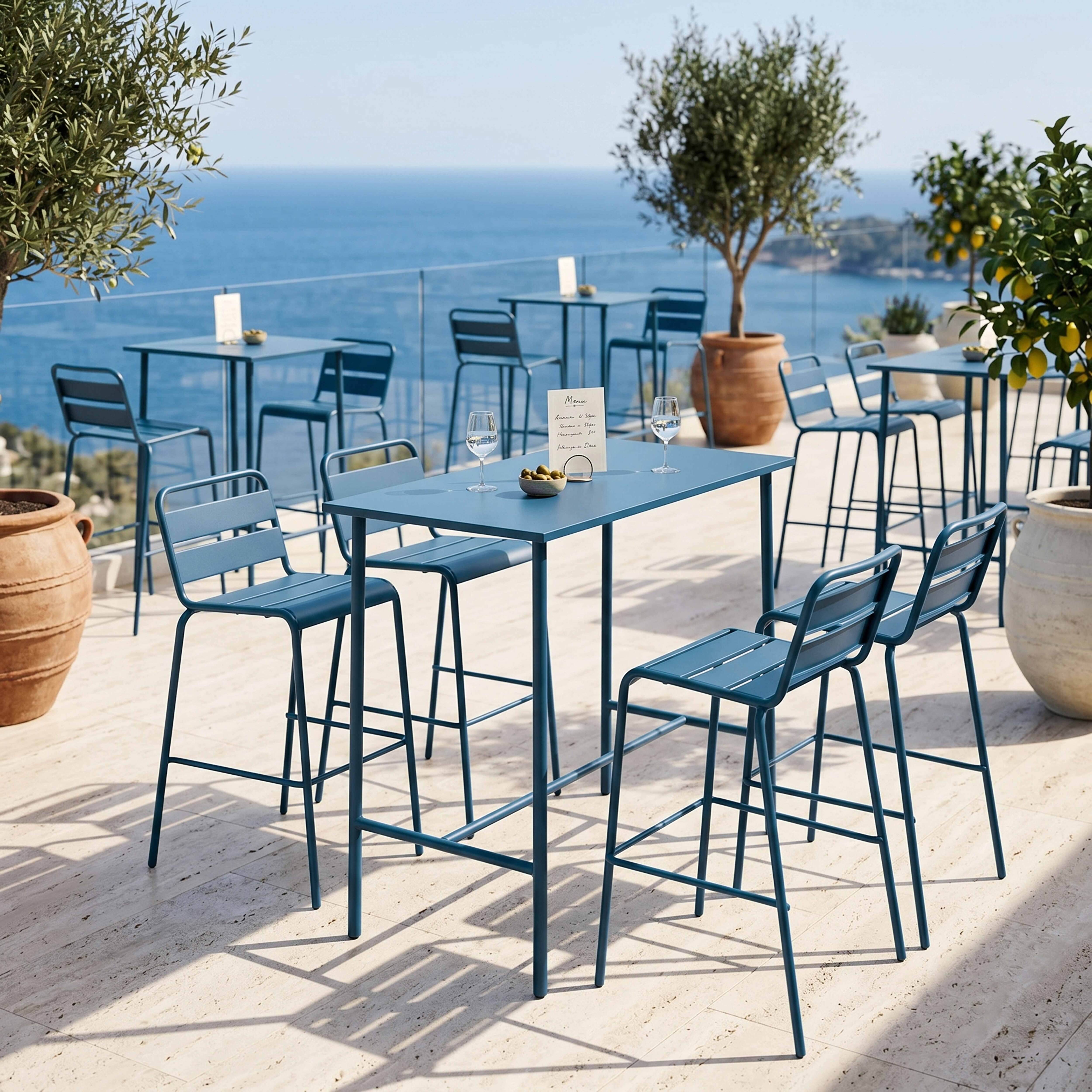 Oviala - Ensemble table haute et 4 chaises de bar en métal bleu pacific Palavas - Oviala - Image 4