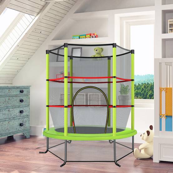 Trampoline de Jardin pour Enfants Ø165CM, avec Filet de Protection Appuis de Ressorts et Structure en Acier Vert F413R - Image 2