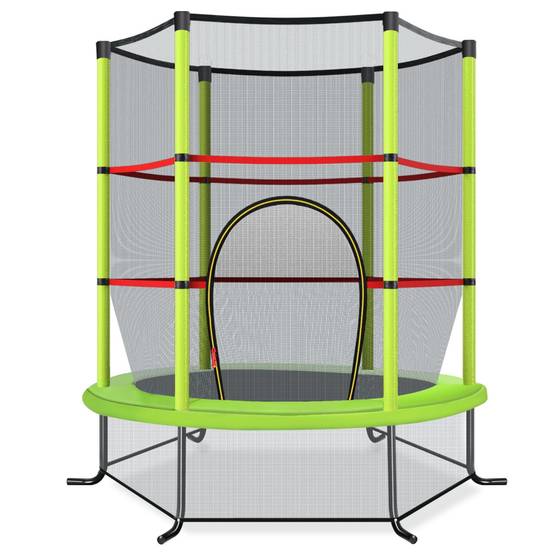 Trampoline de Jardin pour Enfants Ø165CM, avec Filet de Protection Appuis de Ressorts et Structure en Acier Vert F413R - Image 1