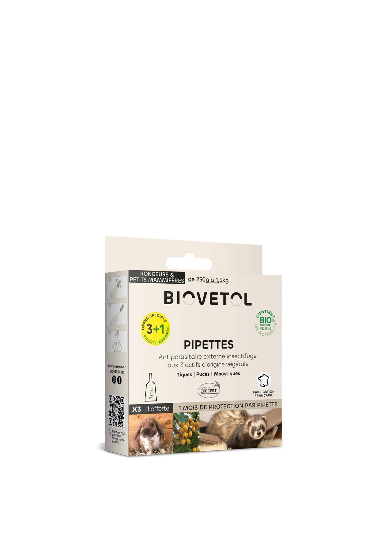 Biovetol - Pipettes antiparasitaires rongeurs 1ml (x3+1 OFFERTE) Bio