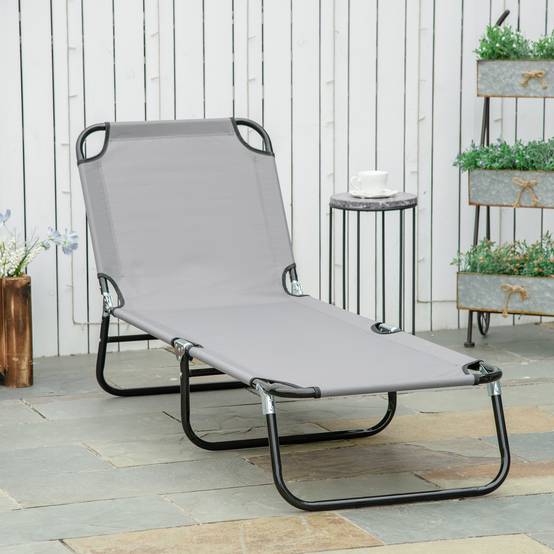 Chaise longue de jardin pliante avec dossier réglable, acier et tissu Oxford, 188 x 56 x 28 cm, grise - Image 4