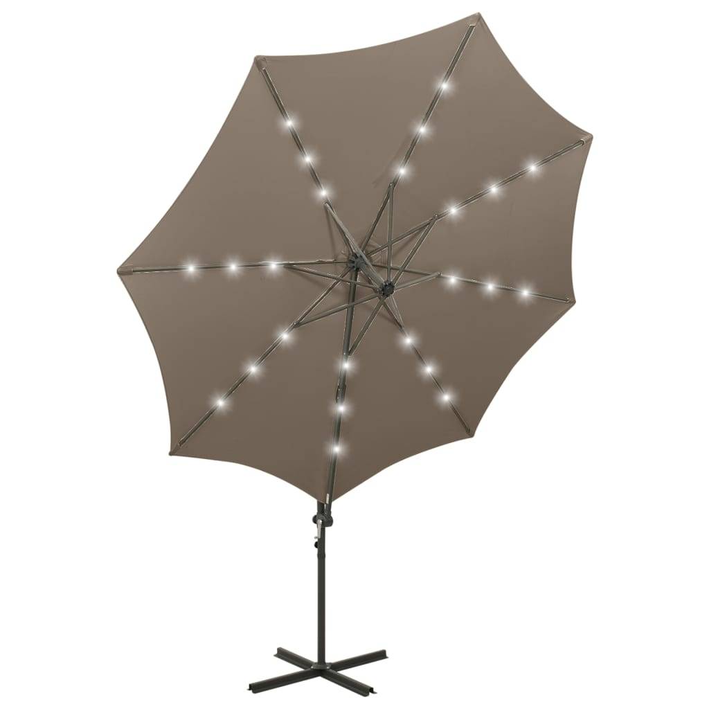 Helloshop26 - Parasol meuble de jardin déporté avec mât et lumières led 300 cm taupe - Image 5