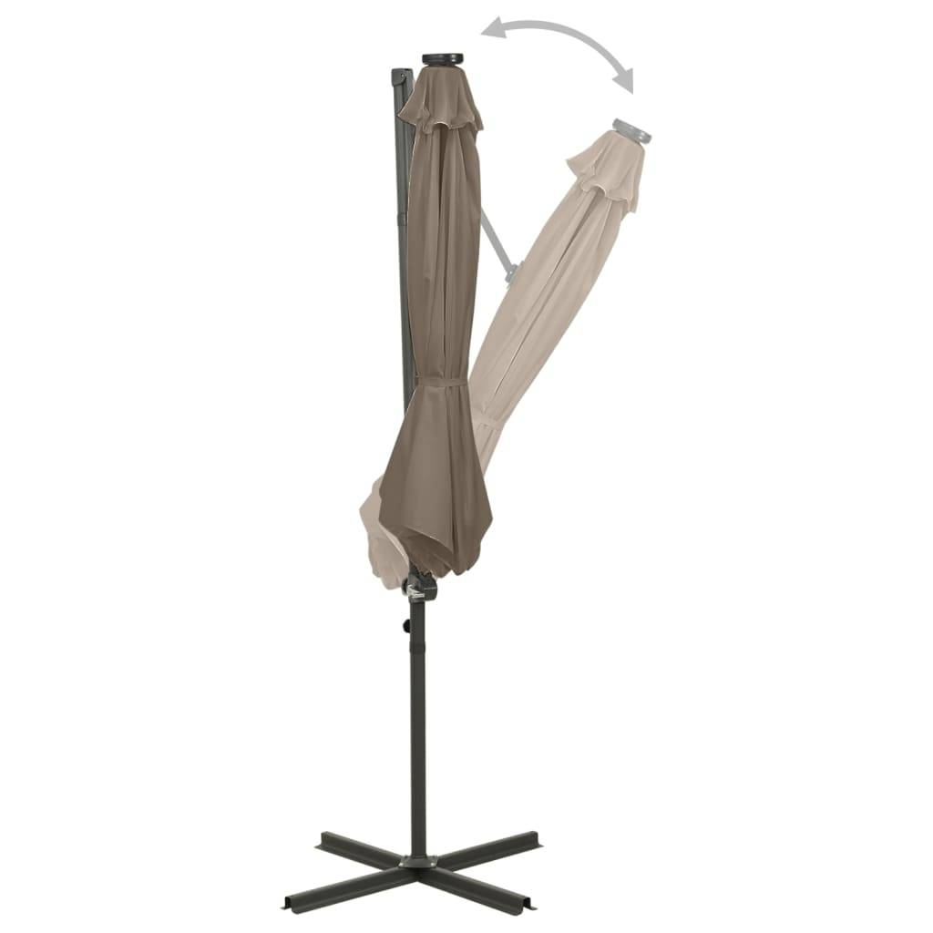 Helloshop26 - Parasol meuble de jardin déporté avec mât et lumières led 300 cm taupe - Image 3