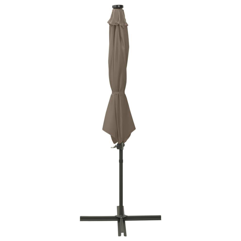Helloshop26 - Parasol meuble de jardin déporté avec mât et lumières led 300 cm taupe - Image 2