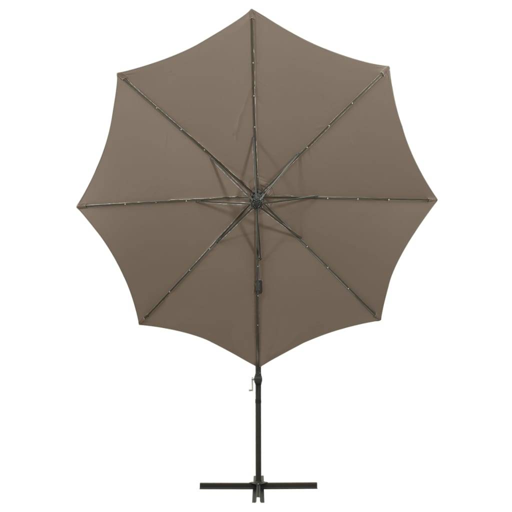 Helloshop26 - Parasol meuble de jardin déporté avec mât et lumières led 300 cm taupe - Image 6