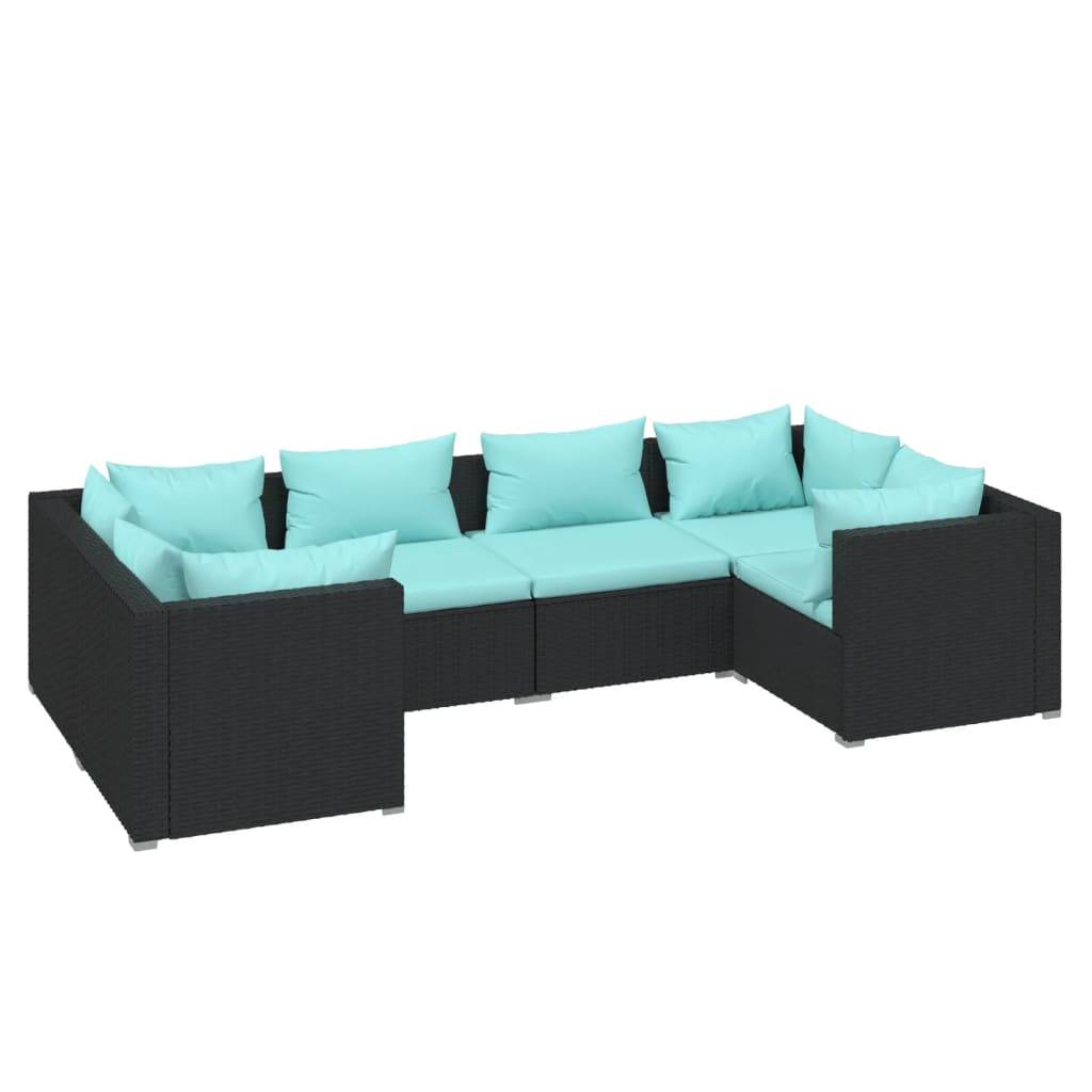 Helloshop26 - Salon de jardin meuble d'extérieur ensemble de mobilier 6 pièces avec coussins résine tressée noir - Image 1