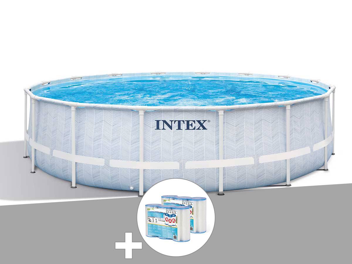 Kit piscine tubulaire Intex Chevron ronde 4,88 x 1,22 m + 6 cartouches de filtration - Image 1