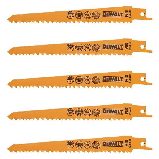 Coffret de 5 Lames DEWALT DT2359 pour scie sabre Bi-Métal 152mm Dewalt