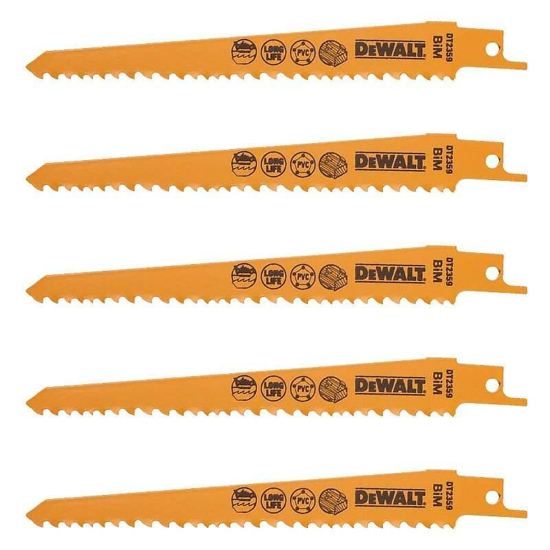 Coffret de 5 Lames DEWALT DT2359 pour scie sabre Bi-Métal 152mm Dewalt