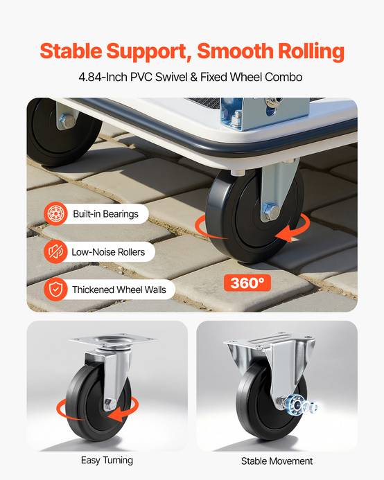 VEVOR Chariot à Plateforme Pliable Chariot Plateau 90x61 cm Charge 299,37 kg - Image 3