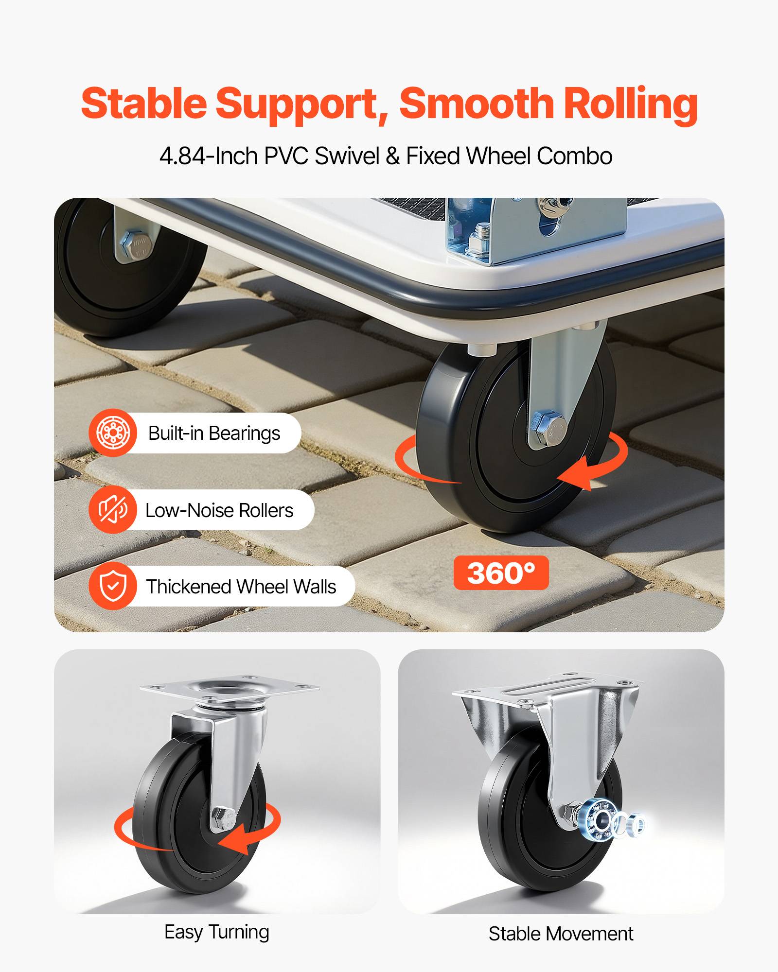 VEVOR Chariot à Plateforme Pliable Chariot Plateau 90x61 cm Charge 299,37 kg - Image 3