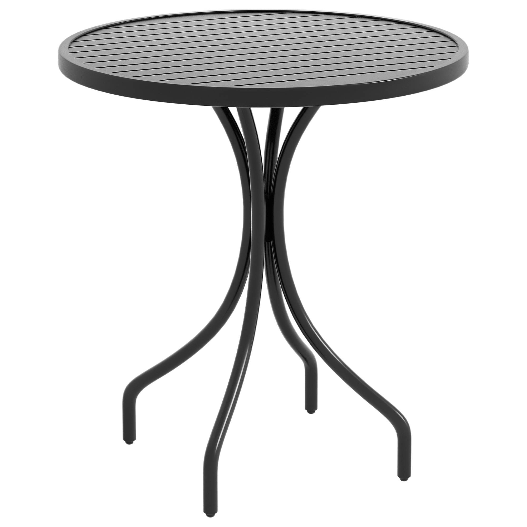 Table de Bistrot Ronde Ø 66 cm en Acier Galvanisé avec Plateau à Lattes pour Terrasse, Balcon, Noir - Image 1