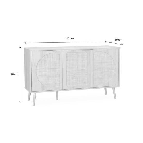 Buffet de rangement. Eva. cannage arrondis et décor bois. trois portes. deux niveaux . buffet bas. L 120 x l39 x H70cm | sweeek - Image 4