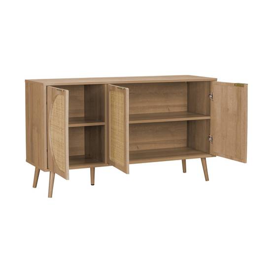 Buffet de rangement. Eva. cannage arrondis et décor bois. trois portes. deux niveaux . buffet bas. L 120 x l39 x H70cm | sweeek - Image 6