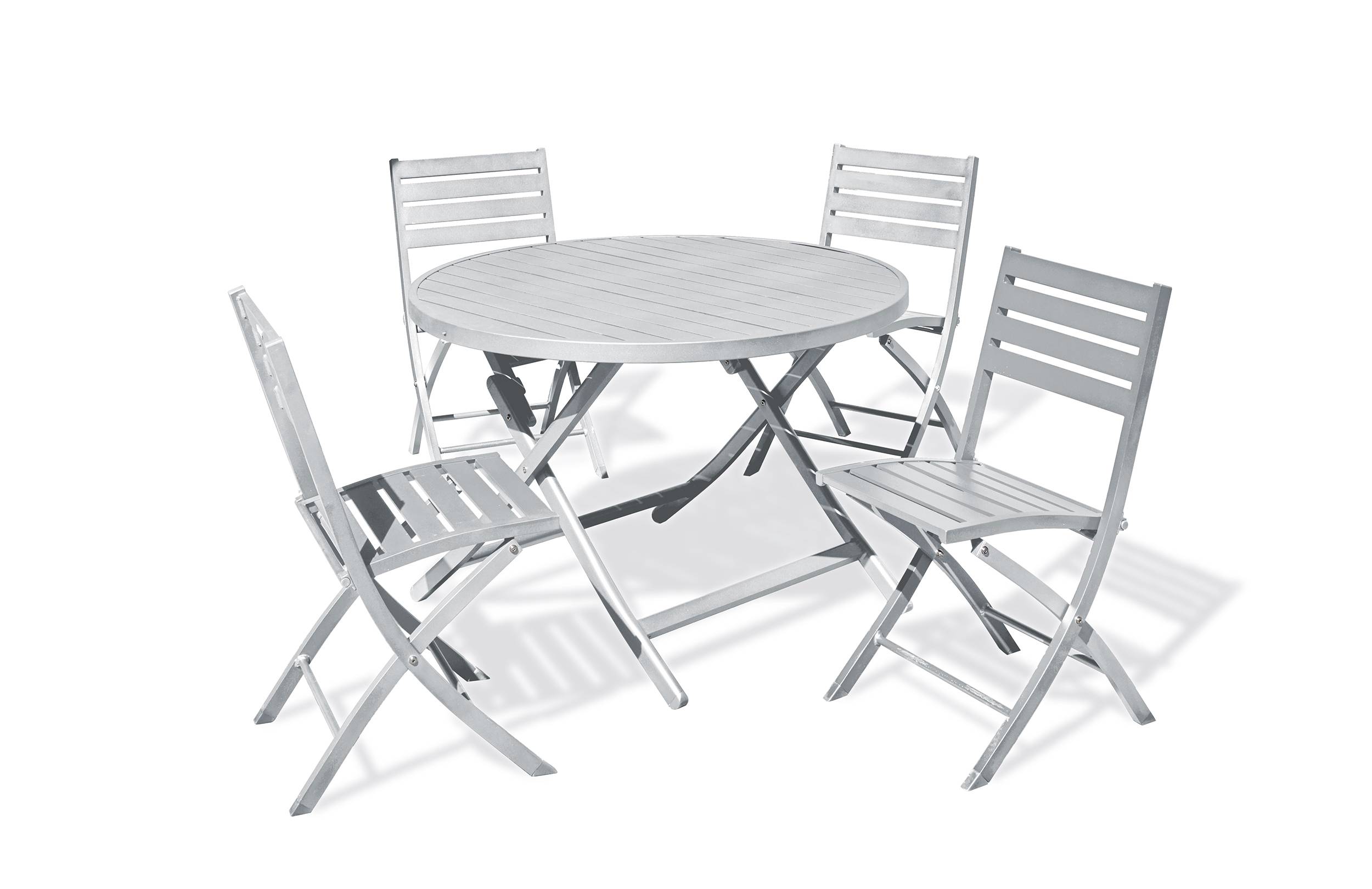 City Garden - Ensemble repas de jardin rond 4 places en aluminium - Gris clair - MARIUS - Image 5