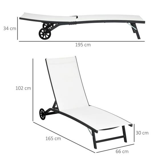 Ensemble de 2 chaises longues avec dossier inclinable, en aluminium et tissu respirant, 66 x 165 x 102 cm, couleur crème - Image 5