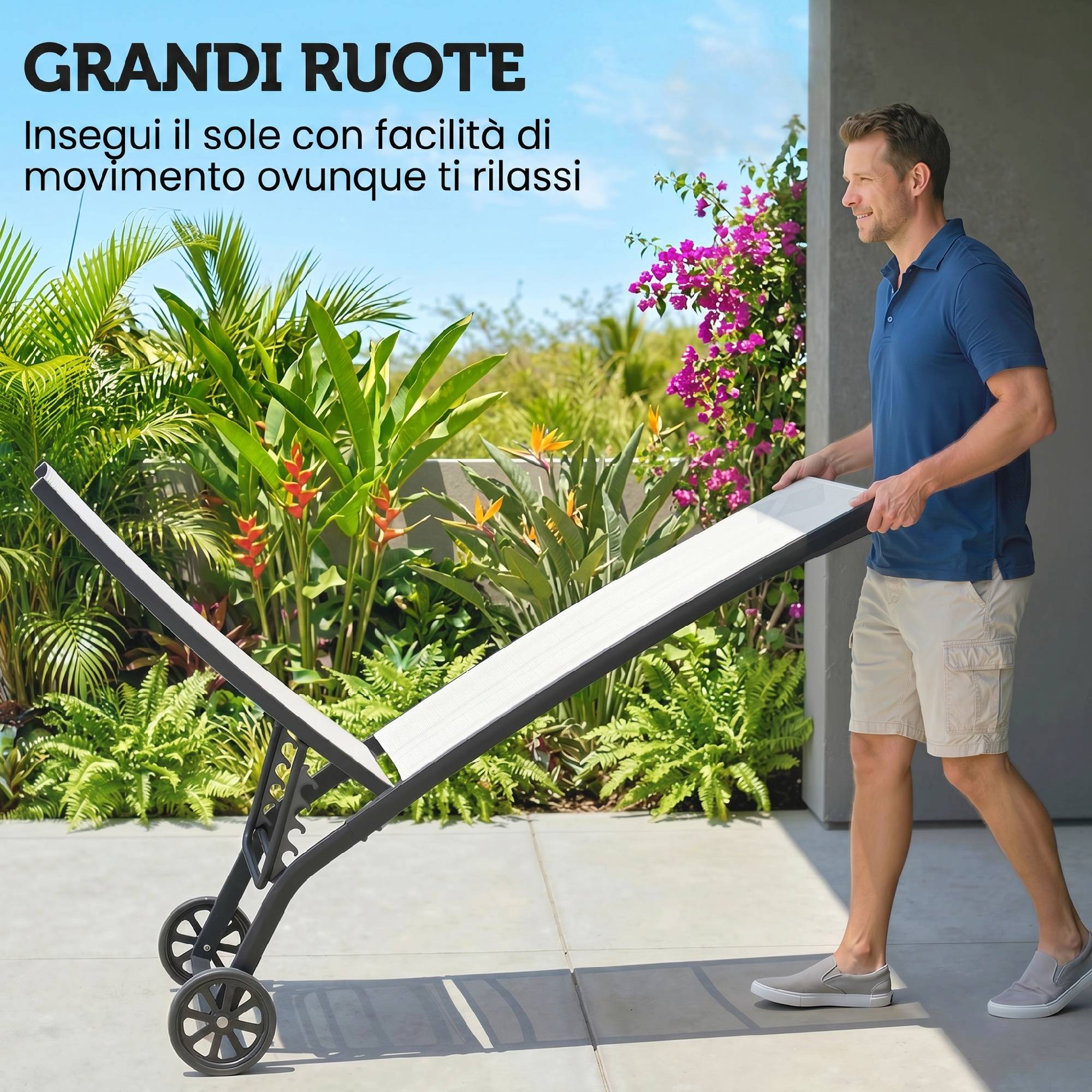 Ensemble de 2 chaises longues avec dossier inclinable, en aluminium et tissu respirant, 66 x 165 x 102 cm, couleur crème - Image 7