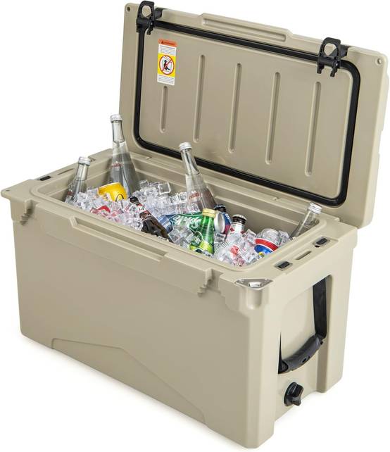 Glacière Isotherme Portable 47 L avec Bouchon de Vidange et Porte-gobelets(Brun Clair) - Image 1
