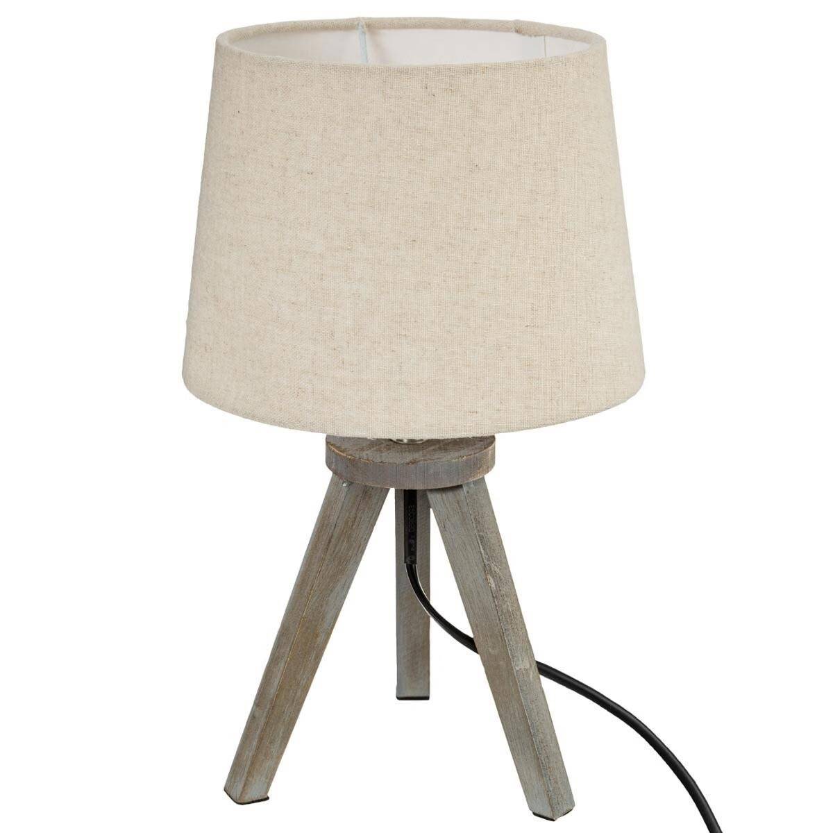 Lampe à Poser Trépied en Bois "Alexis" 31cm Lin - Image 1