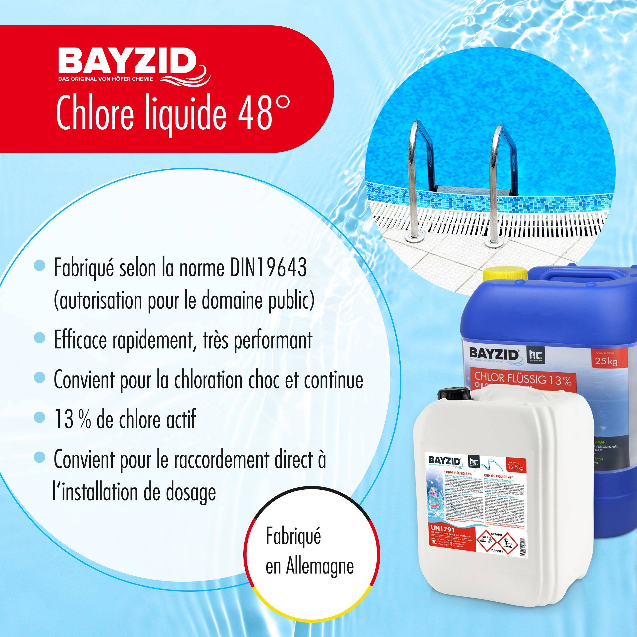 Chlore liquide 48° Bayzid® en bidon de 25 KG (20L) x 3 - Image 3