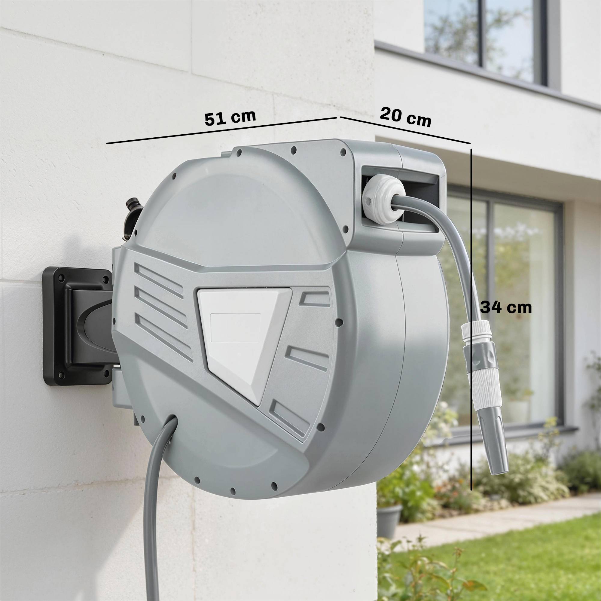 ComfortXL - Enrouleur tuyau arrosage mural PP gris 20 m pivotant 180° rétraction auto - ComfortXL Outdoor Living - Image 4