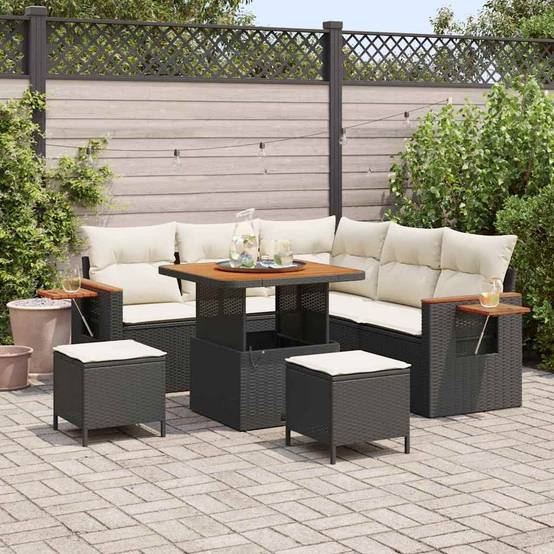 Set de Canapés de Jardin Modulables 8 Pcs Poly Rotin Tissé avec Rangement et Table Carrée Noir et Crème Chic – ComfortXL Outdoor Living - Image 1