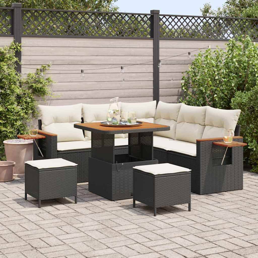 Set de Canapés de Jardin Modulables 8 Pcs Poly Rotin Tissé avec Rangement et Table Carrée Noir et Crème Chic – ComfortXL Outdoor Living - Image 1