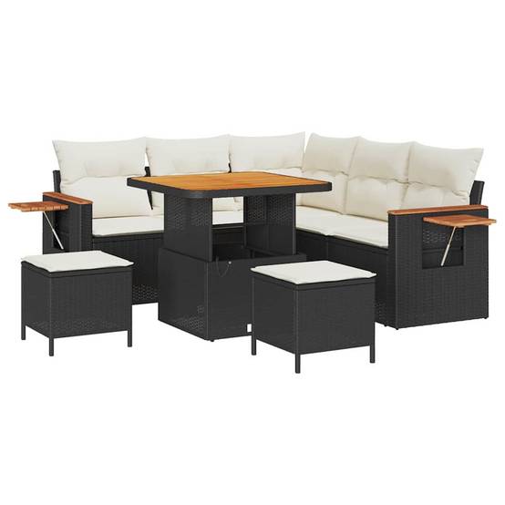 Set de Canapés de Jardin Modulables 8 Pcs Poly Rotin Tissé avec Rangement et Table Carrée Noir et Crème Chic – ComfortXL Outdoor Living - Image 2