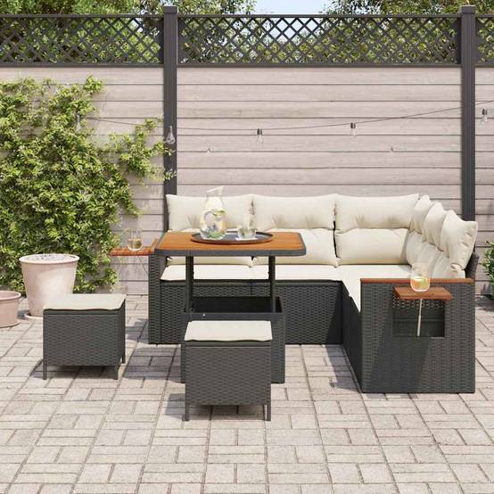 Set de Canapés de Jardin Modulables 8 Pcs Poly Rotin Tissé avec Rangement et Table Carrée Noir et Crème Chic – ComfortXL Outdoor Living - Image 3