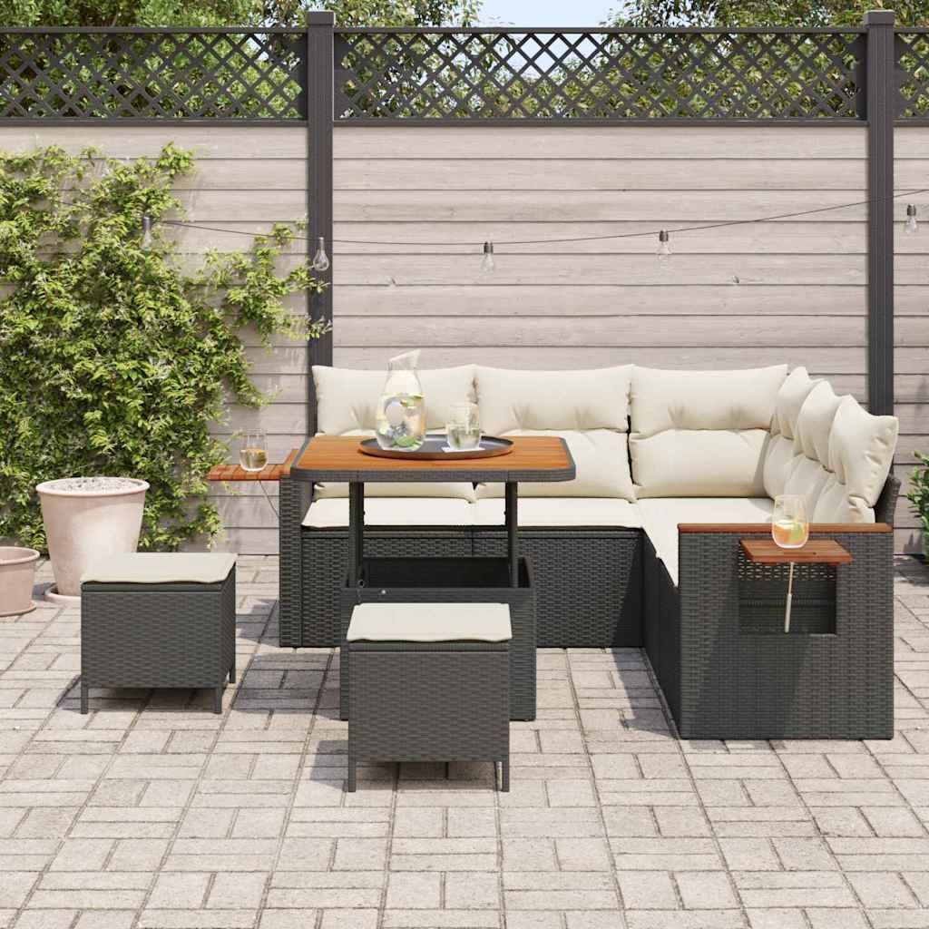 Set de Canapés de Jardin Modulables 8 Pcs Poly Rotin Tissé avec Rangement et Table Carrée Noir et Crème Chic – ComfortXL Outdoor Living - Image 3