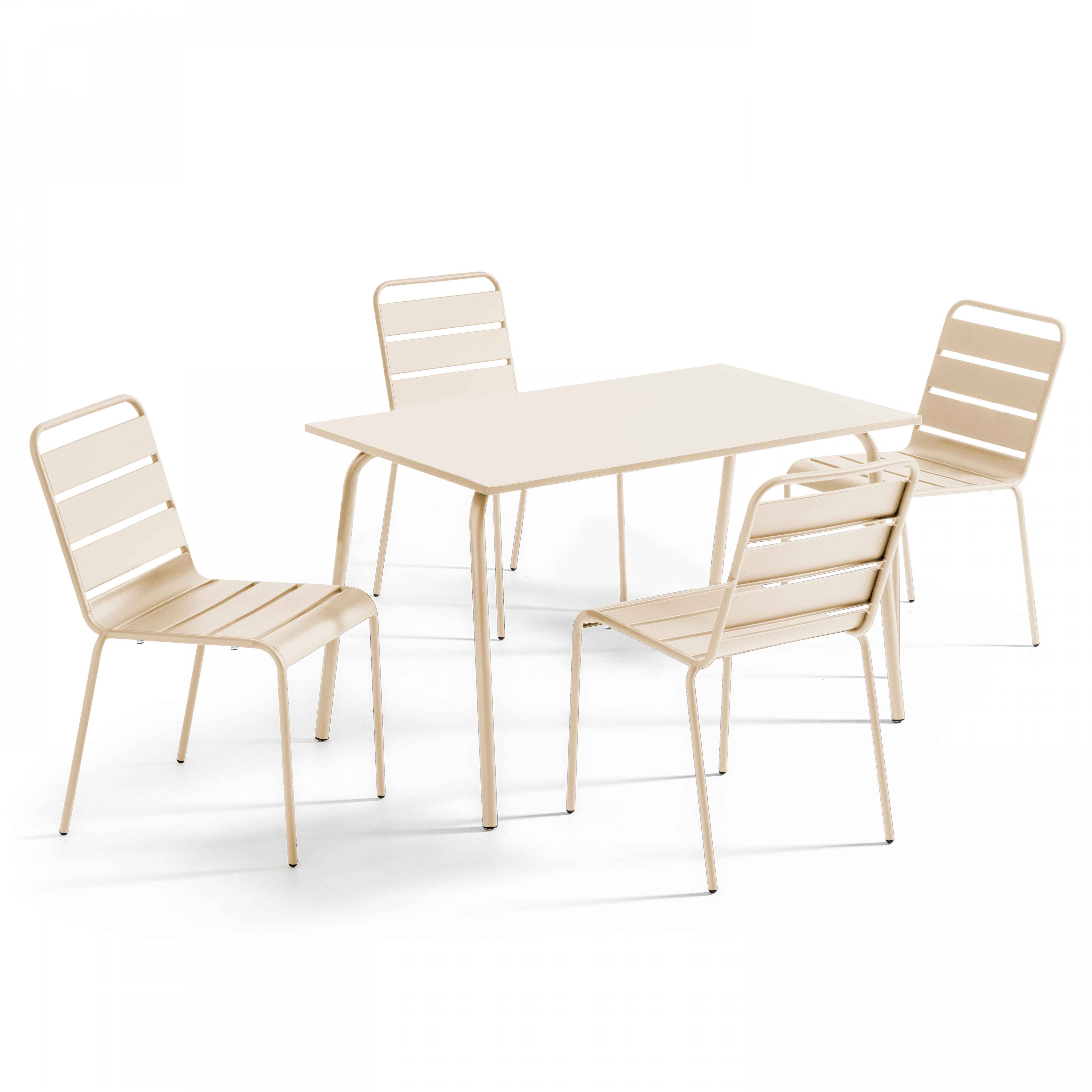 Oviala - Ensemble table de jardin en métal et 4 chaises ivoire Palavas - Oviala - Image 1
